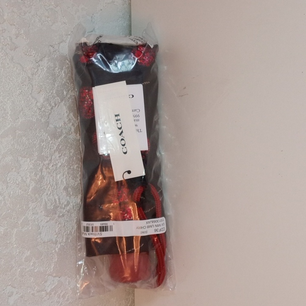 Coach Black and Red Compact Umbrella